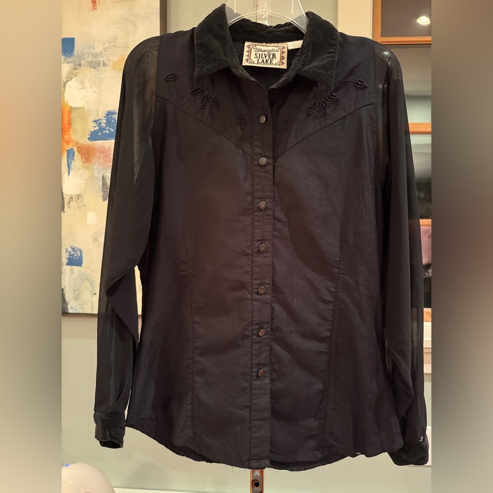 Wrangler  VTG SilverLake  Western Black Beaded  velvet trim Size L BLK